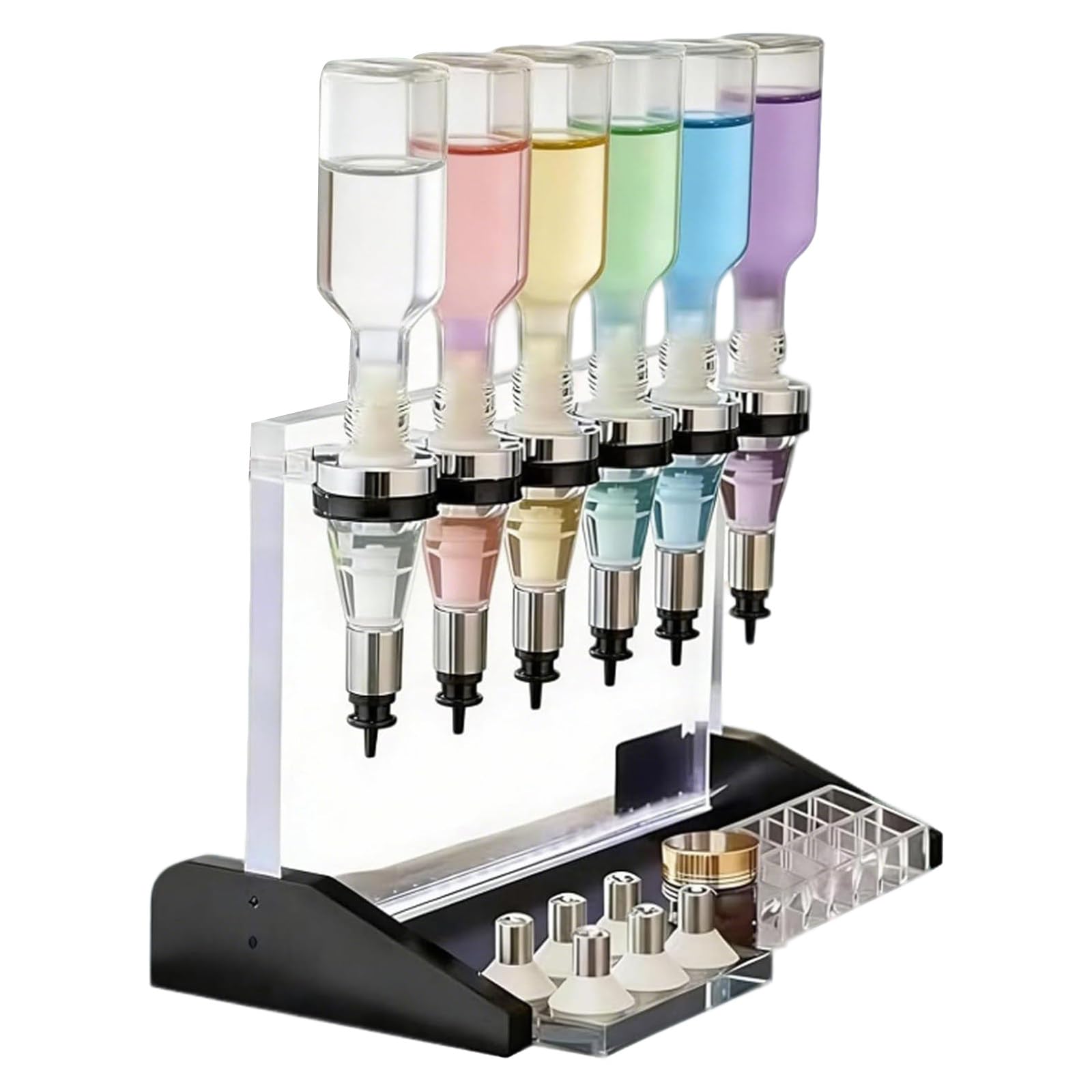 Strumenti erogatore per profumi, erogatore Manuale per profumi, espositore Tester per profumi, con Teste Pompa, Bicchierini di Prova e Bottiglie da 200/375 ml per Negozi 6Heads