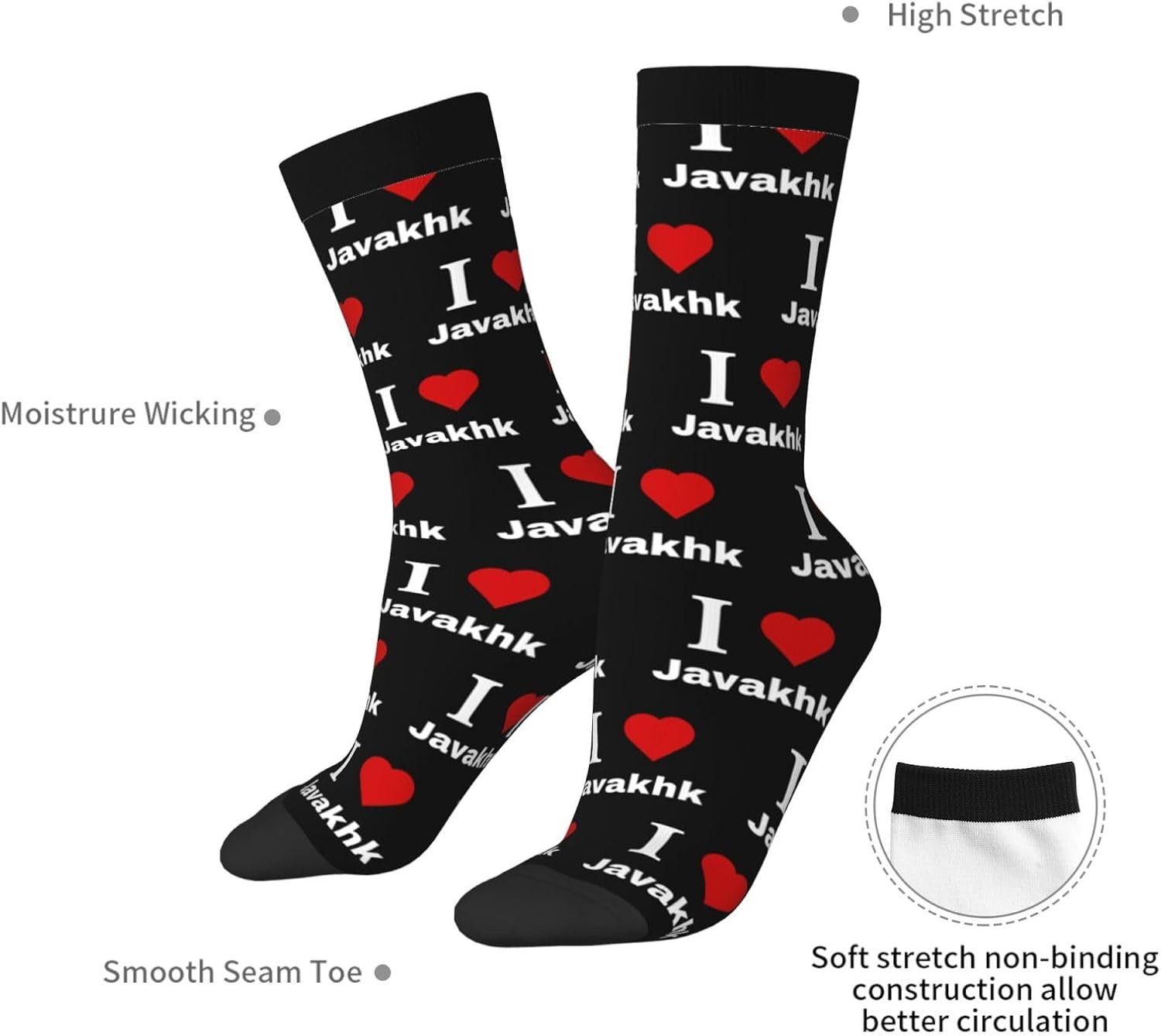 I love Javakhk Socks For Men Women Sport Crew Athletic Running Wicking Socks