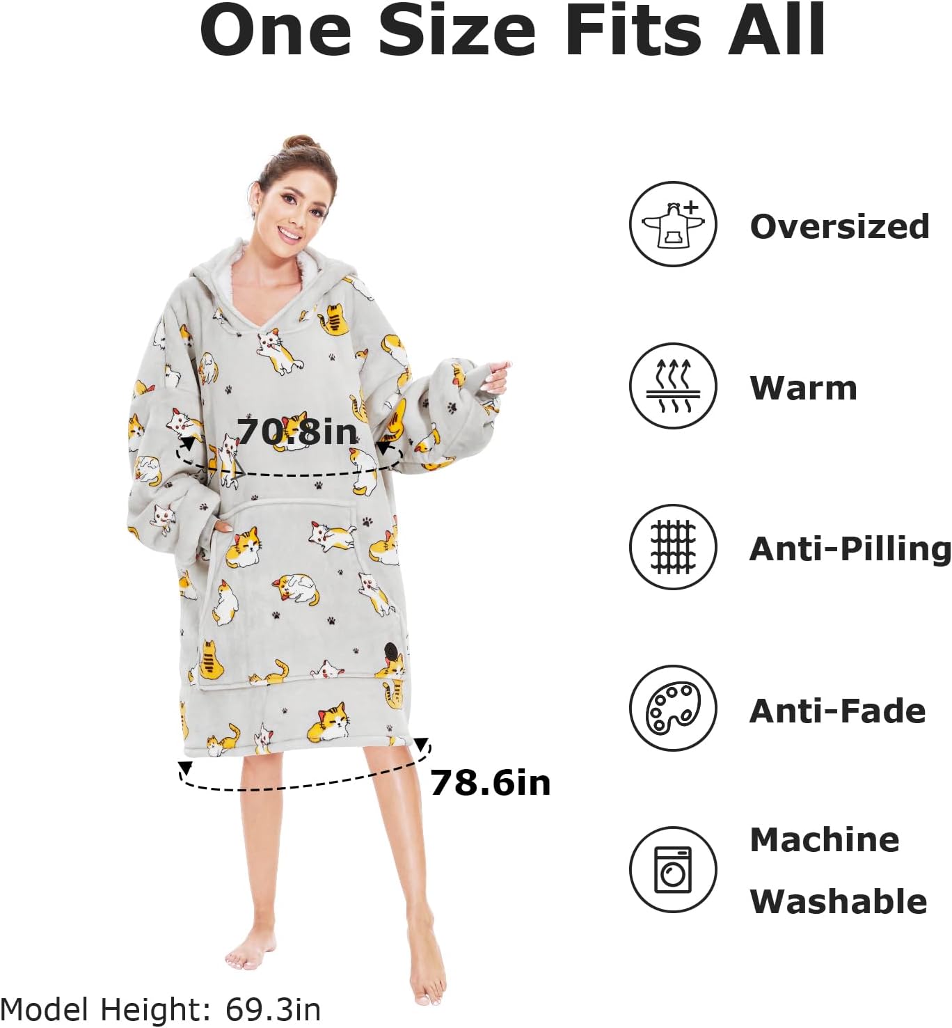 THREE POODLE Wearable Blanket Hoodie for Women, Oversized Sherpa Sweatshirt Blanket for Adults Men, Cozy Cat Hooded Blankets, Gifts for Teen Girls Women Mom Sister - Image 2