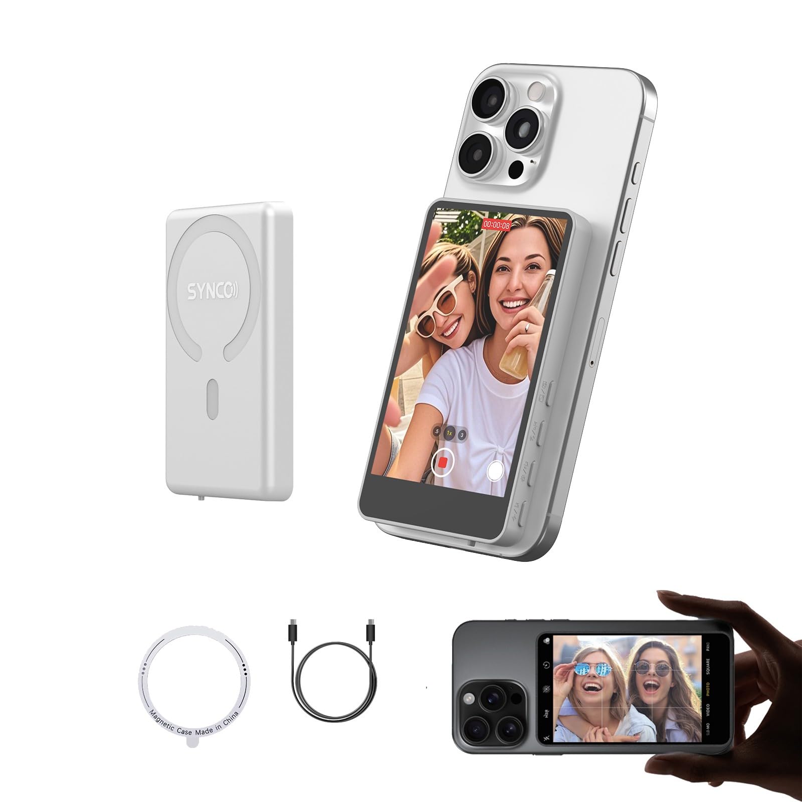 SYNCO XView M4 Selfie Monitor Screen - P2P Direct Connection Ultra-Low Latency Selfie Back Camera Monitor iPhone, with Magnetizing Sheet, 3-Hour