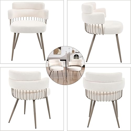 Miniatura 7 de Juego de 4 sillas de comedor modernas, sillas de cocina tapizadas de tela de mediados de siglo con patas de metal, cómoda silla de acento con