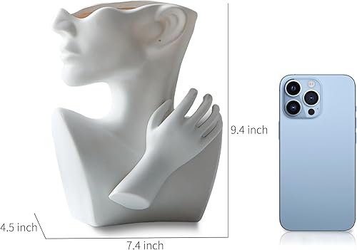 Miniatura 6 de FJS Florero de cara blanco único para decoración del hogar, moderno jarrón femenino de resina para sala de estar, dormitorio, barra de café, mesa,