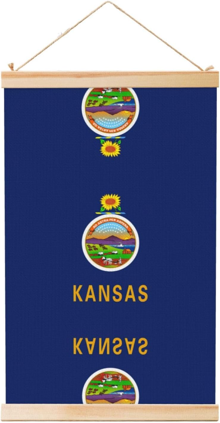 Kansas State Flag Print Poster Hanger,Hanging Poster, Poster Frame,Wood Poster Hanger, For Wall Hanging