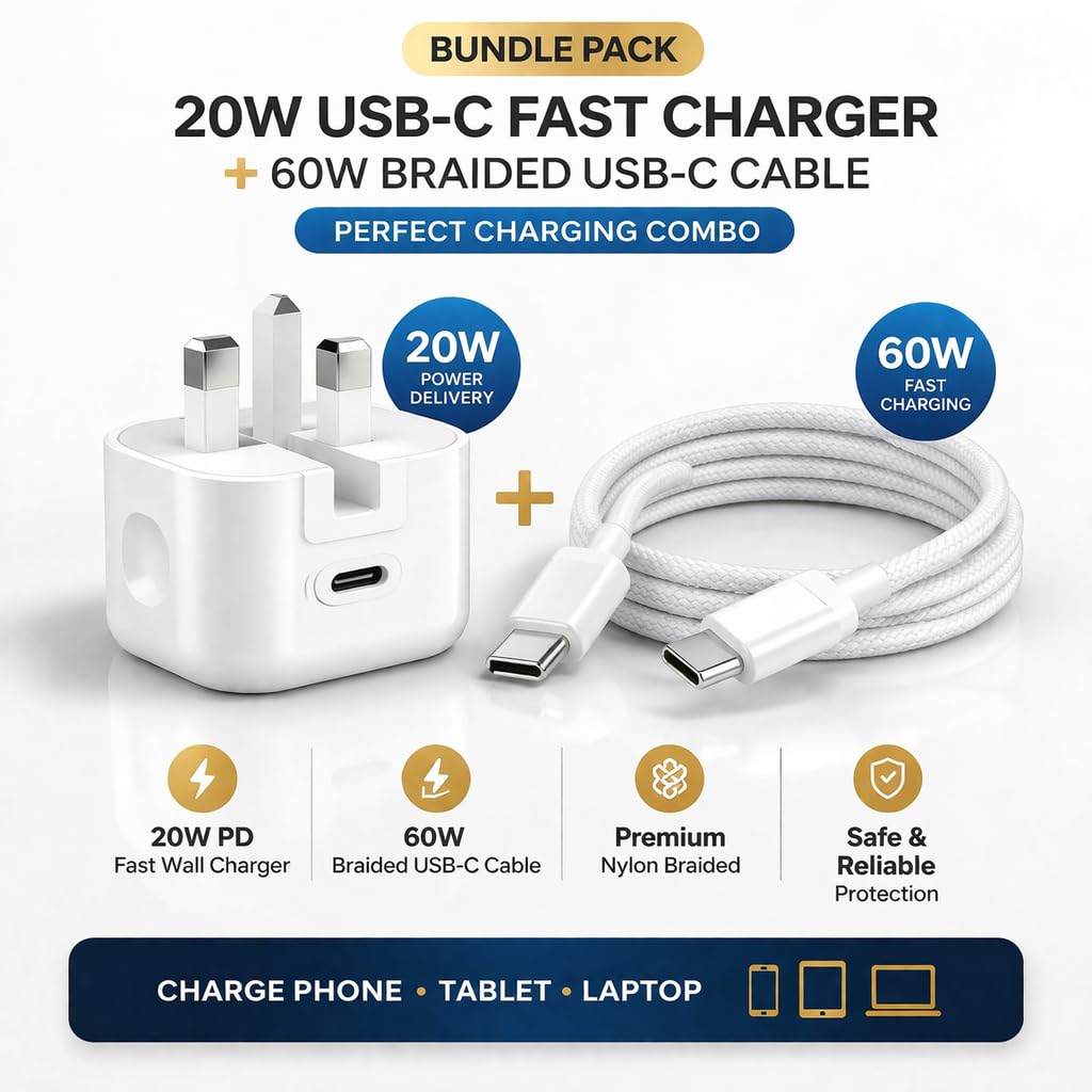 USB-C Fast Charging 20W UK Plug Adapter | Type C Charger Compatible with iPhone 15/16/17, Samsung, Android | Fast Charge Power Delivery (Option to buy Cable, Adapter or Bundle) (Adaptor Only) — view 5
