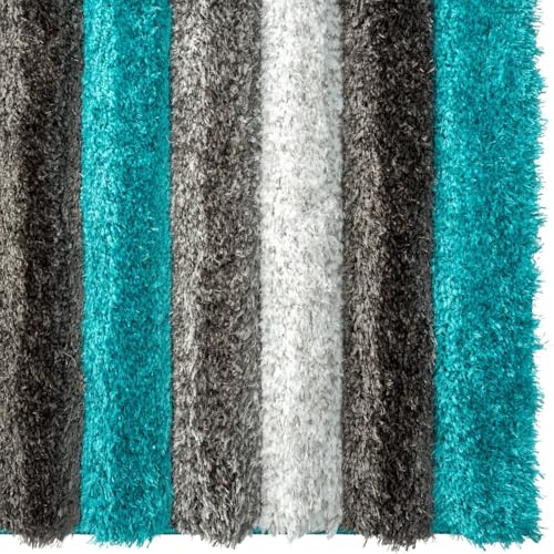 Image of Super Soft Floor Area Rug 3 x 5 Feet Soft Smooth Thick Non-Slip Fluffy Shaggy Carpet for Bedroom, Drawing, Kids Room, Office with Upto 2 Inch Microfiber High Pile (Turquoise Silver B)
