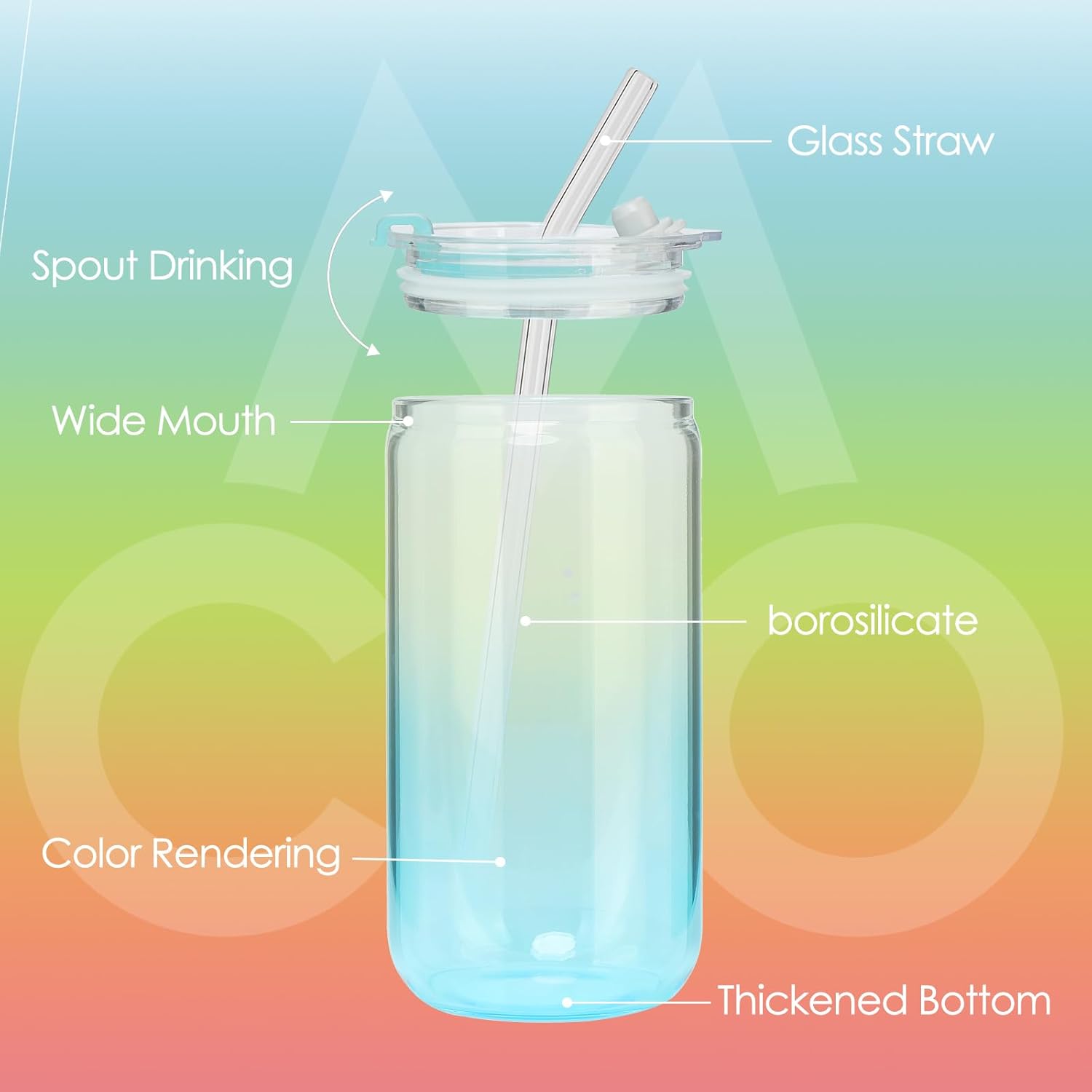 COMI 6pcs Glass Cups with Lids And Straws, Glass Tumbler for Iced Coffee, Drinking Glasses with Two Cleaning Brush,Glass Drinking Set - Image 4