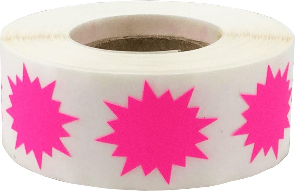 Fluorescent Pink Burst Color Coding Labels, 1 Inch Round Adhesive Inventory Dots, 500 Organization Stickers Per Roll for Retail Warehouse Storage Marking – Made in USA
