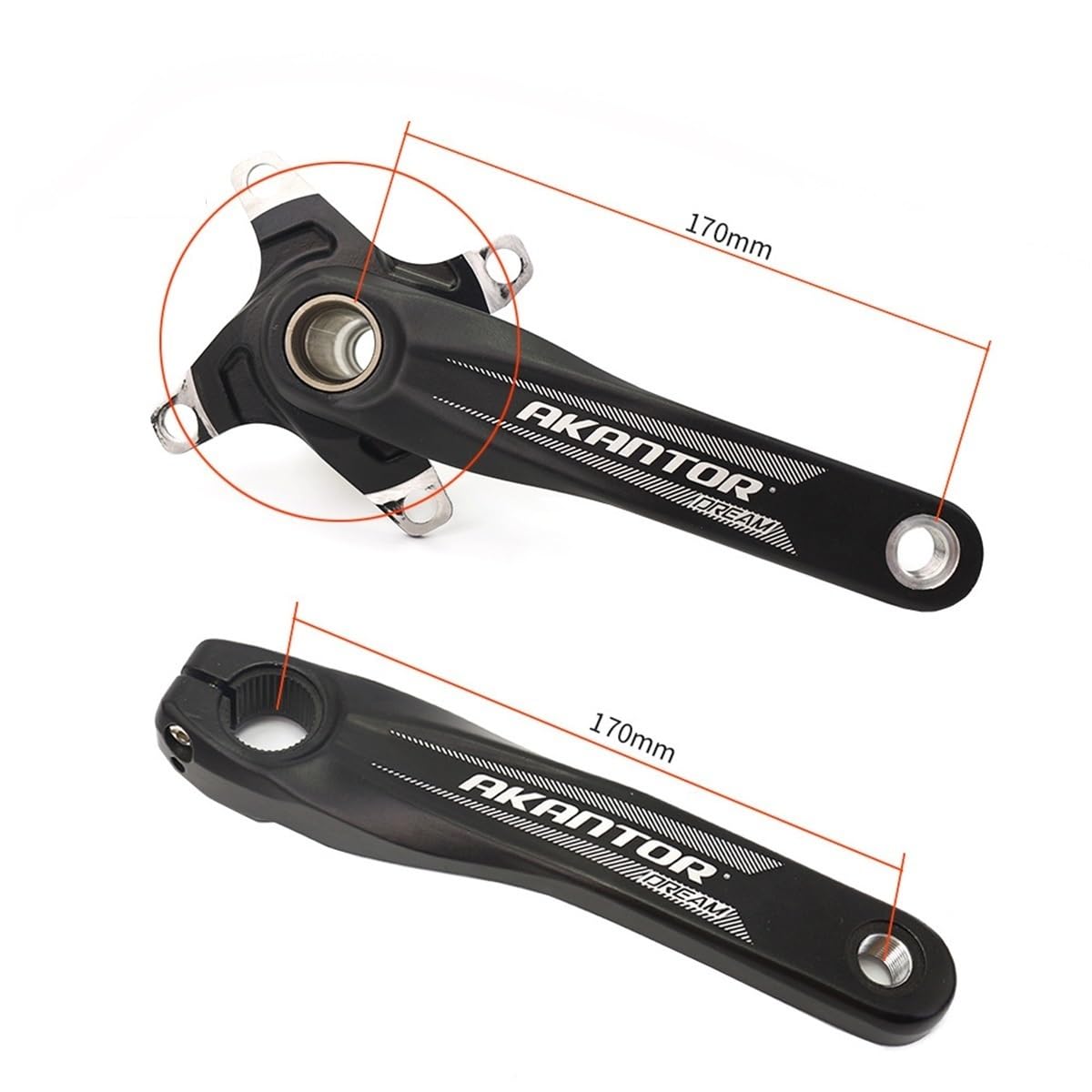 170 mm ramię korby do roweru górskiego, drążone zintegrowane korby MTB, korba ze stopu aluminium, lewa i prawa z dolnym wspornikiem (czarny)