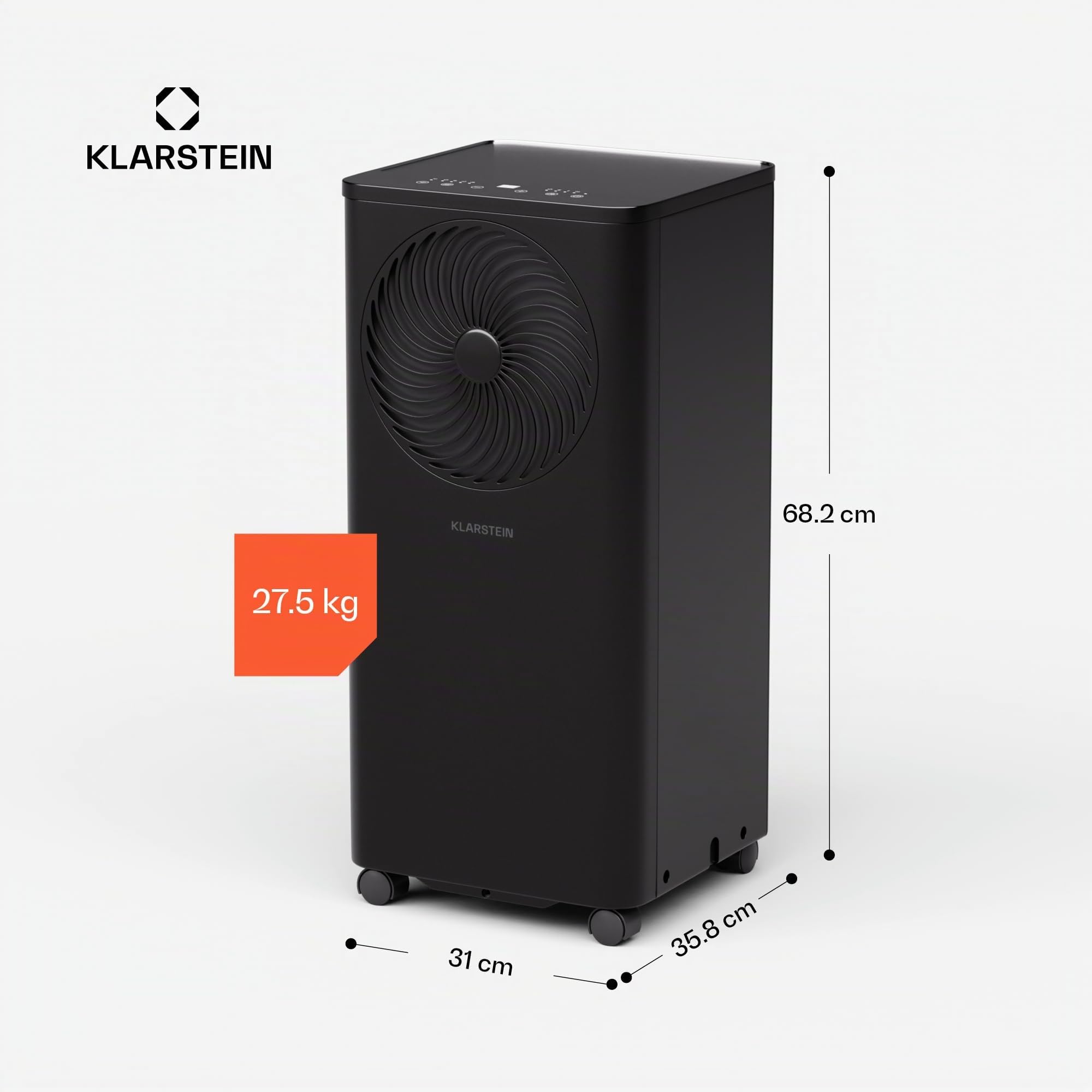 Klarstein Aero Ring Aire Acondicionado Portátil - 9,000 BTU, 3 en 1: Enfriar, Deshumidificar & Ventilar, Control App & Voz, Para Habitaciones Hasta 31 m², Clase Energética A, Ruedas Incluidas, Negro