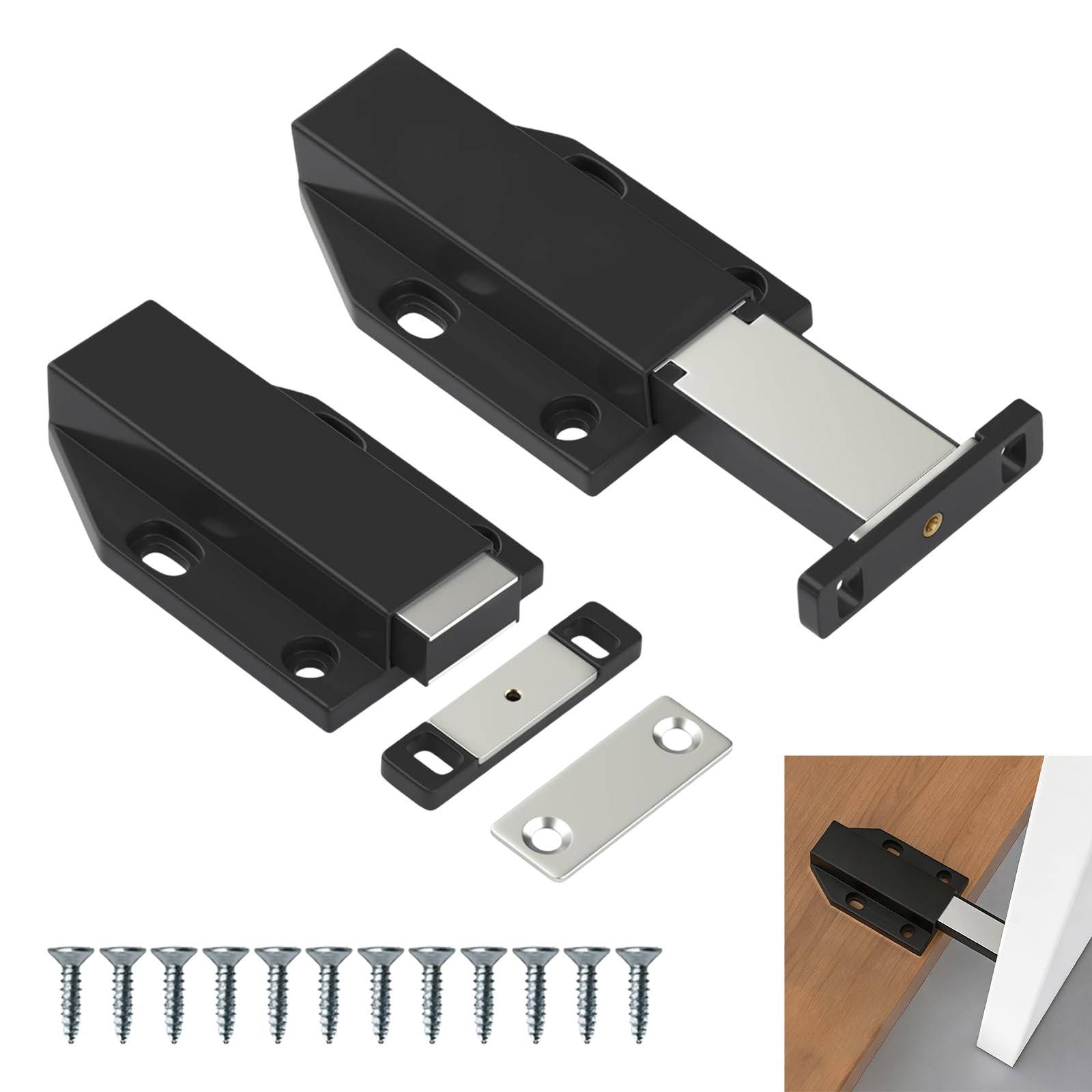 2 Pack Push Open Door Catches, Magnetic Door Catch Damper, Big Latch Release Drawer Closer Push Opener for Doors, Kitchen Cabinet, Cupboard, RV, Wardrobe Closure