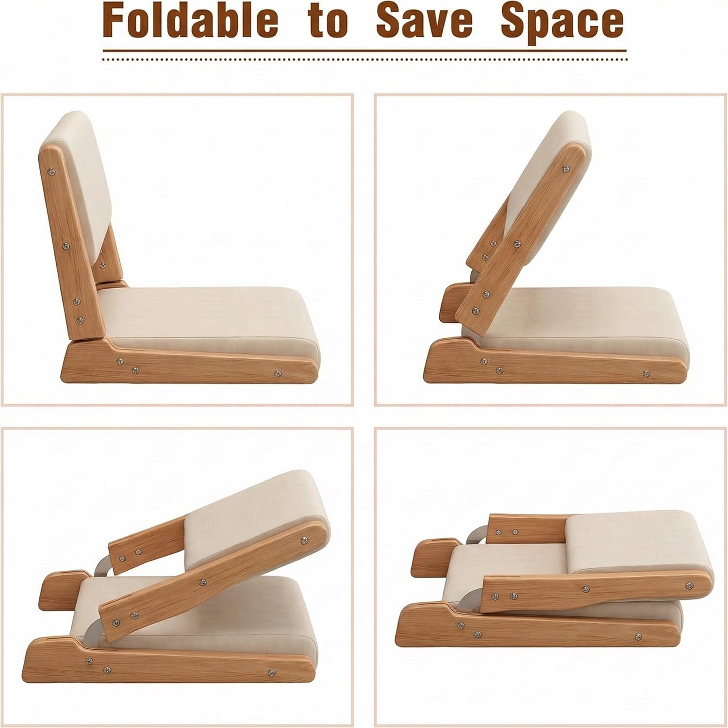 Silla plegable japonesa Zaisu de madera con respaldo, asiento portátil para meditación, yoga, lectura, no requiere montaje, cómoda y elegante