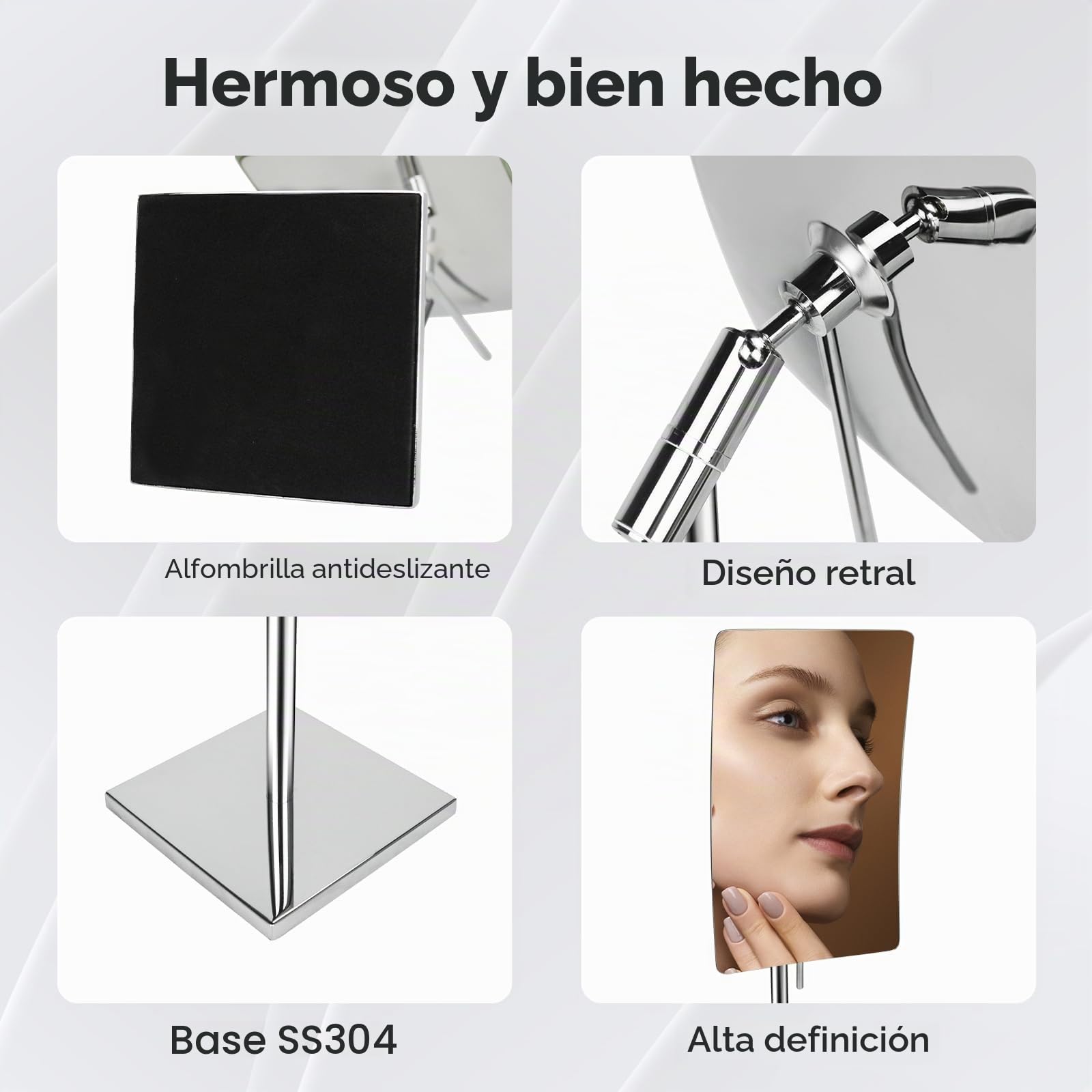 Nicesail Espejos de Maquillaje de Mesa Plata Espejos Aumento x5 Espejo Maquillaje Rectangular para Baño Espejo para Afeitado