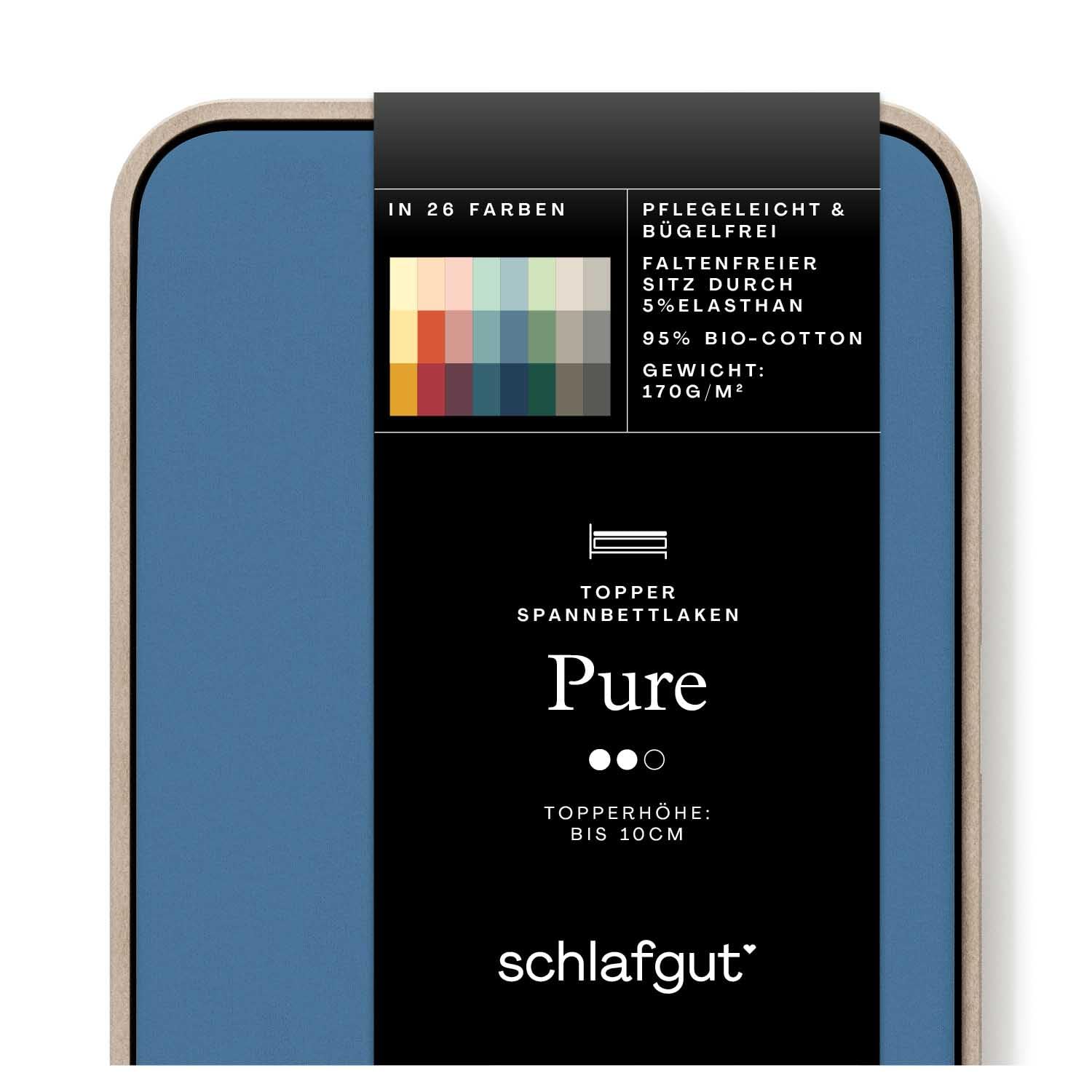 schlafgut Pure Topper Spannbettlaken 140x200 cm Bio-Baumwolle, Blue Mid