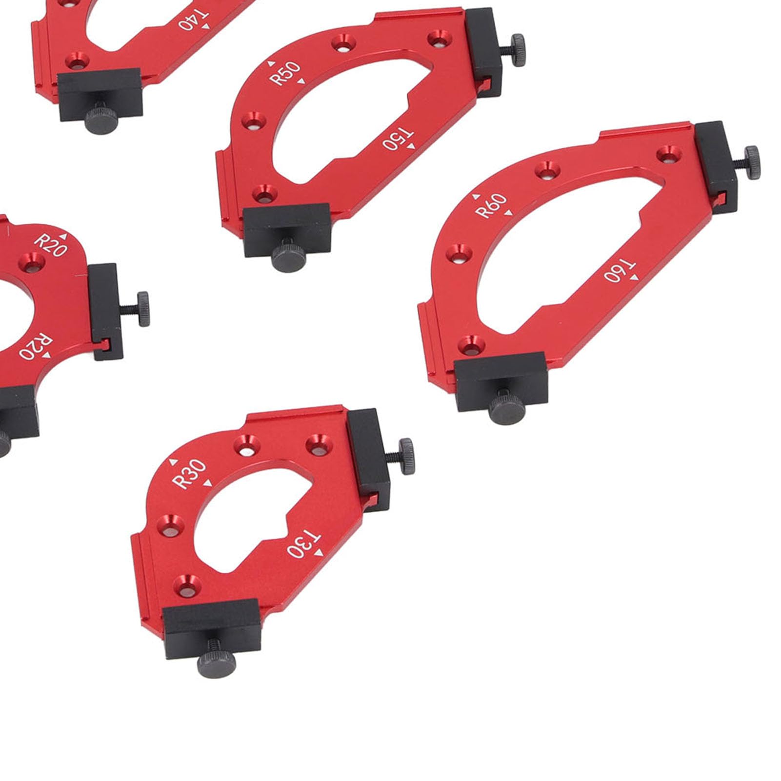 Walfront Juego de Plantillas para Esquinas de Mesa — Kit de Guías de Radio para Fresadora y Recortadora, con 8 Plantillas de Aleación de Aluminio (R10-R60) para Trabajos de Carpintería,