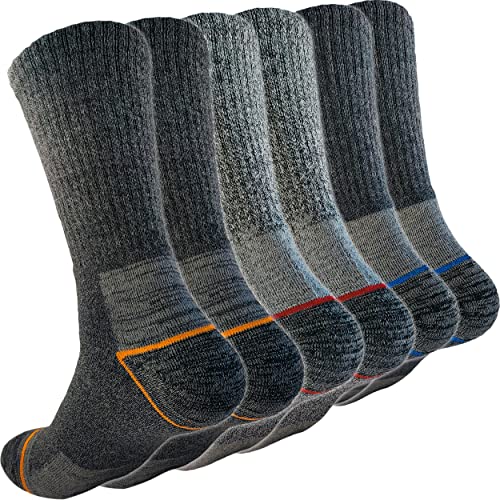 topline 6 Pares Calcetines trabajo hombre, Calcetines térmicos hombre, Calcetines gordos hombre y Calcetines hombre invierno de Algodón Reforzados y Térmicos (40-46, Gris (6 Pares))