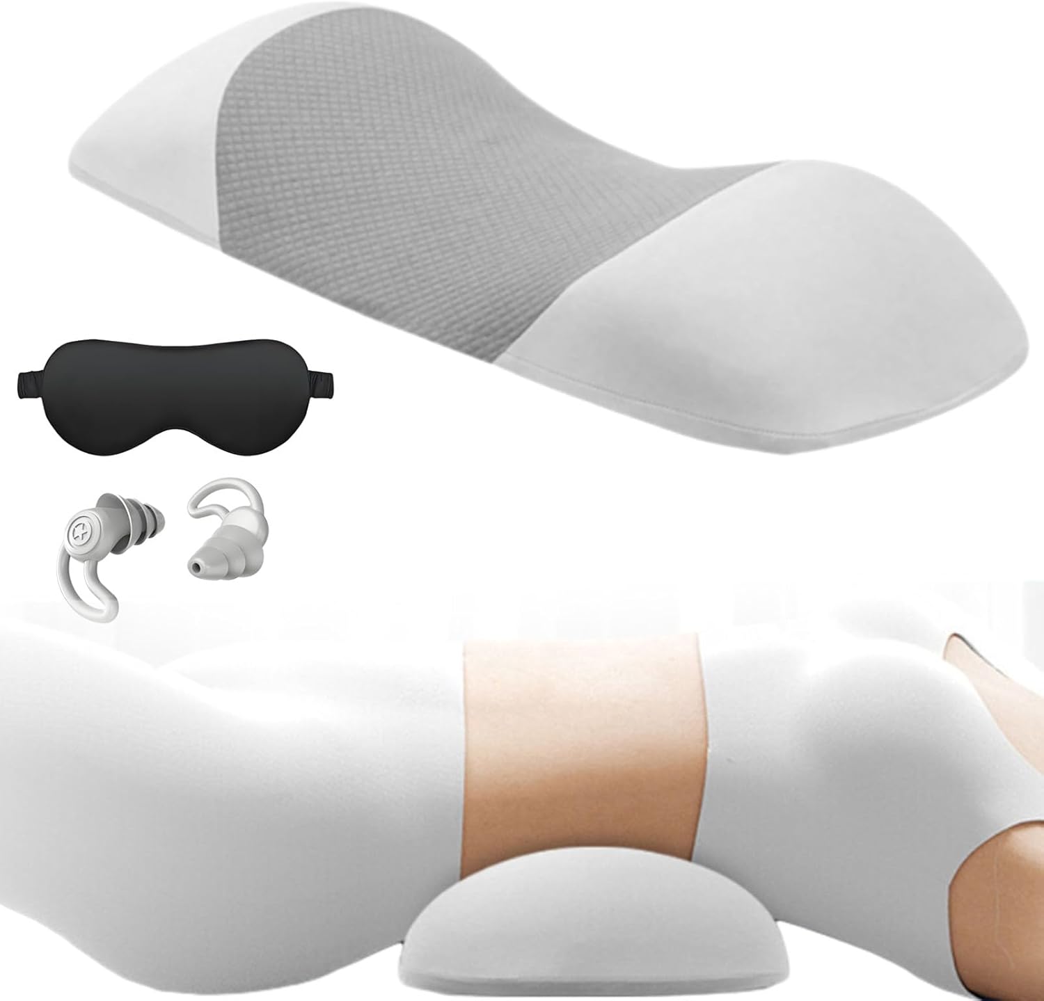 Alignex Pro Sciatica Pillow, Memory Foam Back & Waist Cushion Lumbar Support Pillow for Bed,Ergonomic Contour Lumbar Pillow for Sleeping,Lower Back Support for Side Back & Stomach Sleepers (White)