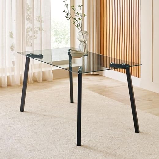 Helios Paul Glass Top Dining Table 6-Seater Black