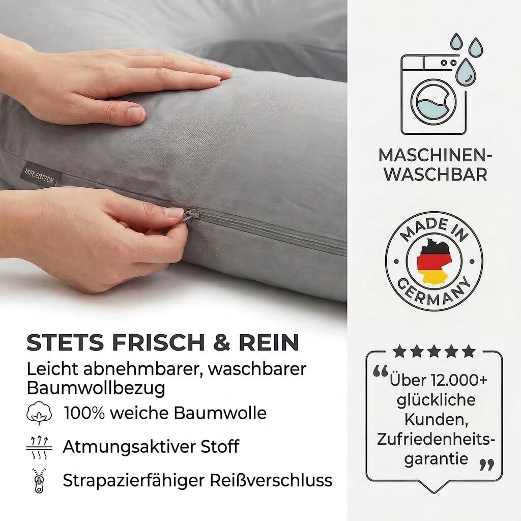 SMOOTHY XXL Schwangerschaftskissen Seitenschläferkissen U-Form 150x80 cm 100% Baumwolle Grau
