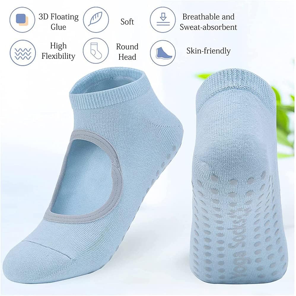 5Pair Women's Yoga Socks Anti Skid Pilates Dance Socks Non Slip Floor Slippers with Grips for Gym Indoor Sports and Fitness Barre