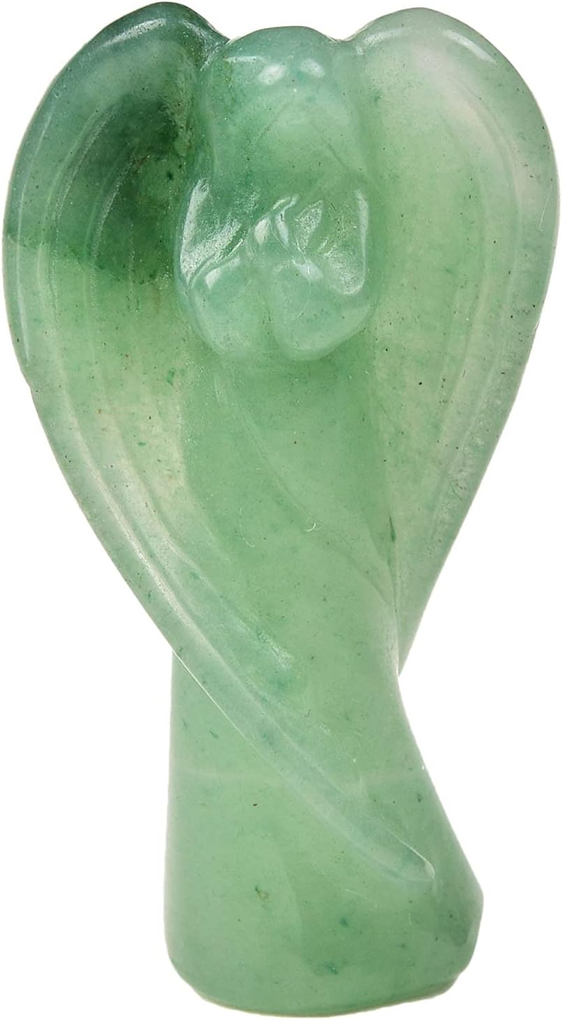 JIC Gem 2 Inch Green Aventurine Crystal Guardian Angel Figurine Hand Carved Healing Stone Angel Statue 1pc