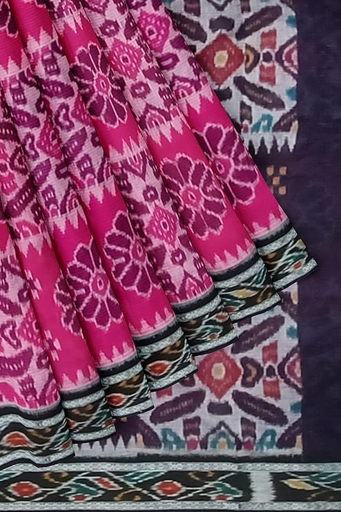Image of Ikat Women's Cotton Saree, Handmade Pure Cotton Khandua Saree, Ikkat Orissa Traditional Handloom Saree without Blouse