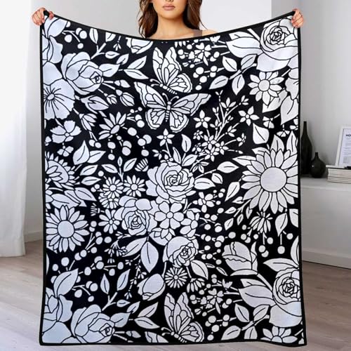 DIY Coloring Blanket Coloring Blanket with Markers Color Blankets for Adults Creative Art Blankets Holiday Decorations for Halloween Decor/Christmas Decor with 12Pcs Colored Pens (Black_A)