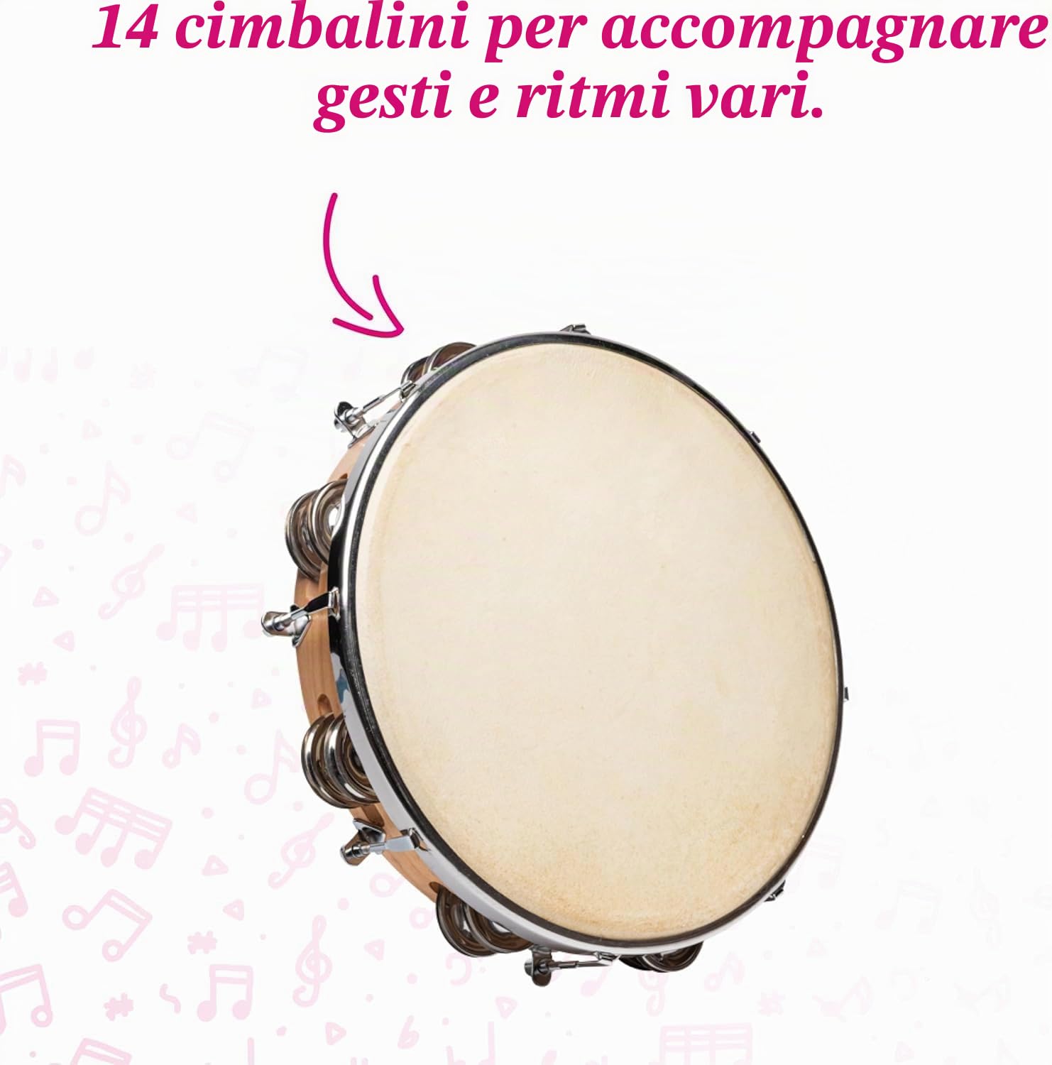Fuzeau 590 - Tamburello, pelle naturale, 25 cm + 18 piatti