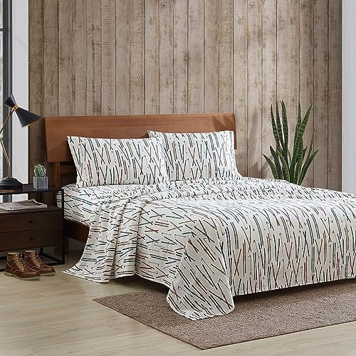 Image of Eddie Bauer - Flannel Sheets Full Size, Anti-Pilling & Wrinkle Resistant Cotton, Touchably Soft for All-Season Comfort - Bed Sheets with Matching Pillowcases & Fitted Sheet (Ski Line White)