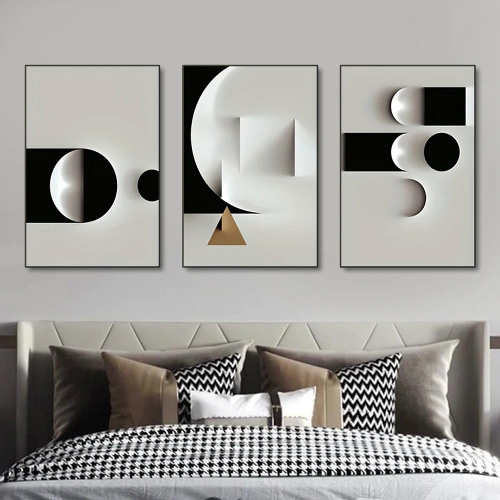 CLJKDX Abstract Black And White Geometric Wall Art Canvas Painting Nordic Posters Prints Wall Pictures For Living Room Kitchen Decoration-50 * 70cm*3PCS (No Frame)