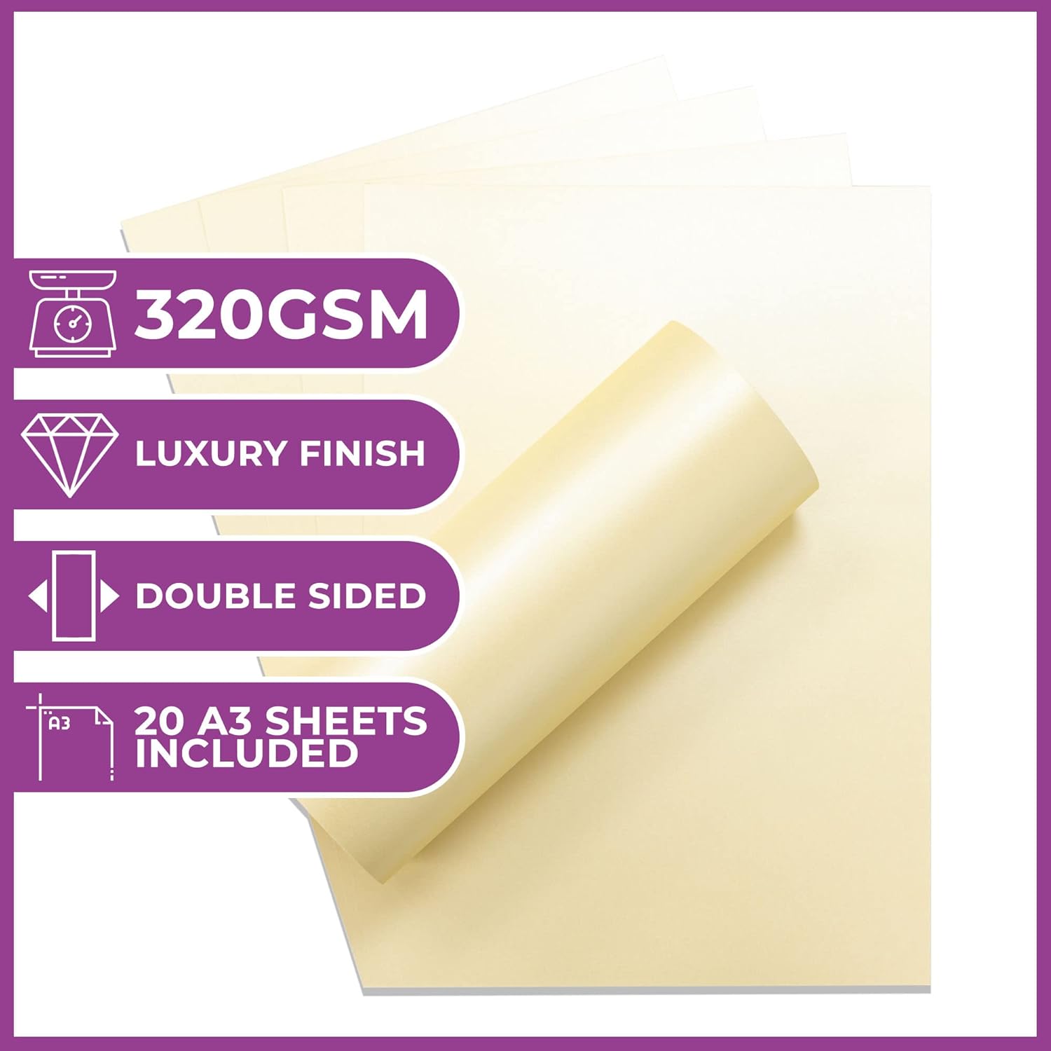 Crafter's Companion Luxury Centura Pearl Ivory Card, White, A3, Pack of 20