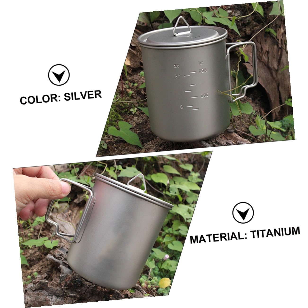 KOMBIUDA Tasse de Camping Pliable 750 ML en Titane avec Couvercle pour Randonnée et Pique-niques