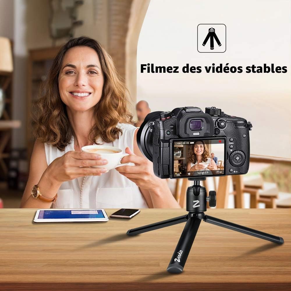 Zeadio Mini trépied en métal + Support à rotule pour Smooth 4, Crane Plus, Crane 2, Osmo Mobile, Ronin-S, Vimble 2, Stabilisateur de poignée à cardan et Toutes Les caméras