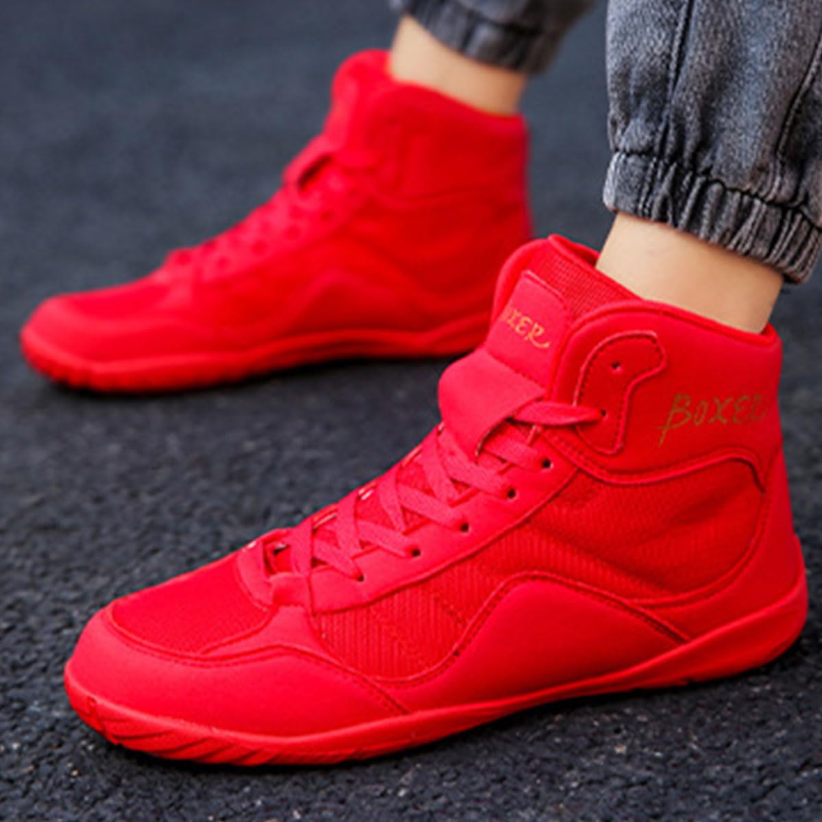 Scarpe da Boxe Uomo Donna Stivaletti da Wrestling Antiscivolo Traspirante per Arti Marziali, Atletica, Fitness, Bodybuilding