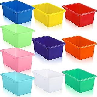 Tuanse 10 Pcs Plastic Cubby Storage Bins Toy Storage Bins for Kids Color...