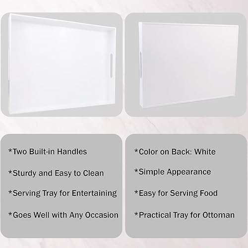 Miniatura 3 de Bandeja blanca para mesa de café, bandeja decorativa rectangular de plástico con asas para entretenimiento, patio al aire libre, sala de estar,