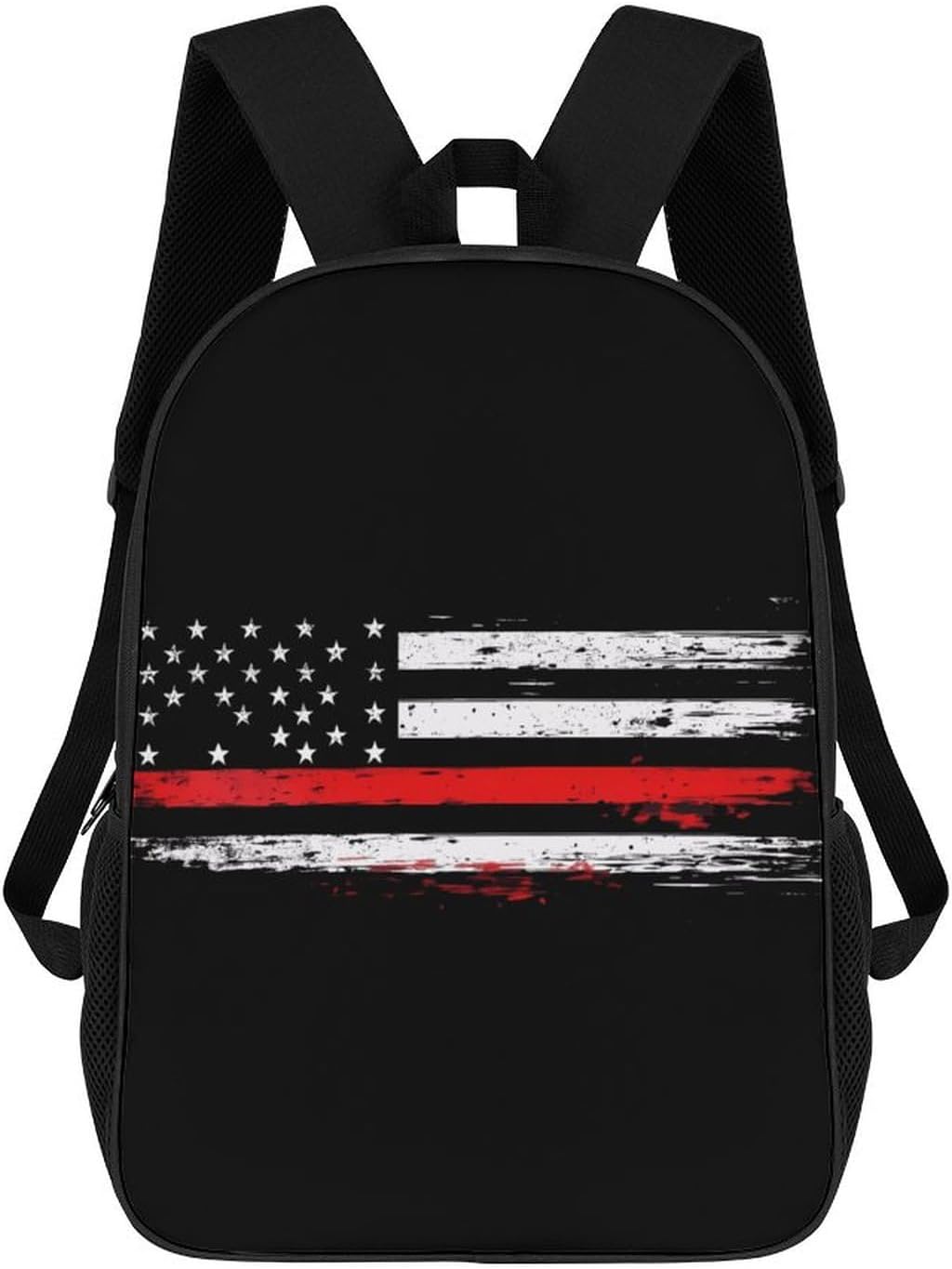 US Flag Thin Red Line Flag Laptop Backpack for Men Women 17 Inch Shoulder Bag Travel Daypack