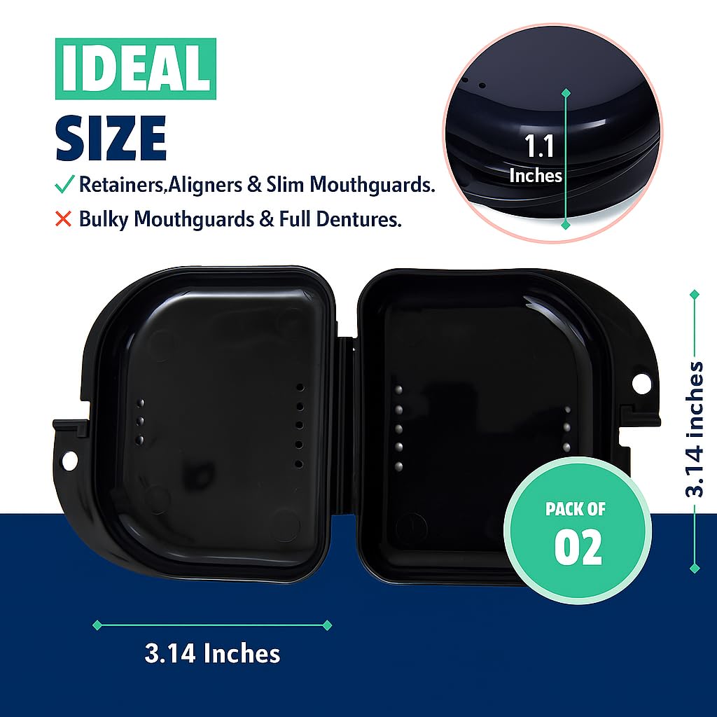 Retainer Case With Vent Holes And Labels, Orthodontic Dental Holder Box Container For Clear Aligners, Denture And Mouthguard, Slim Cute Design For Kid And Adult