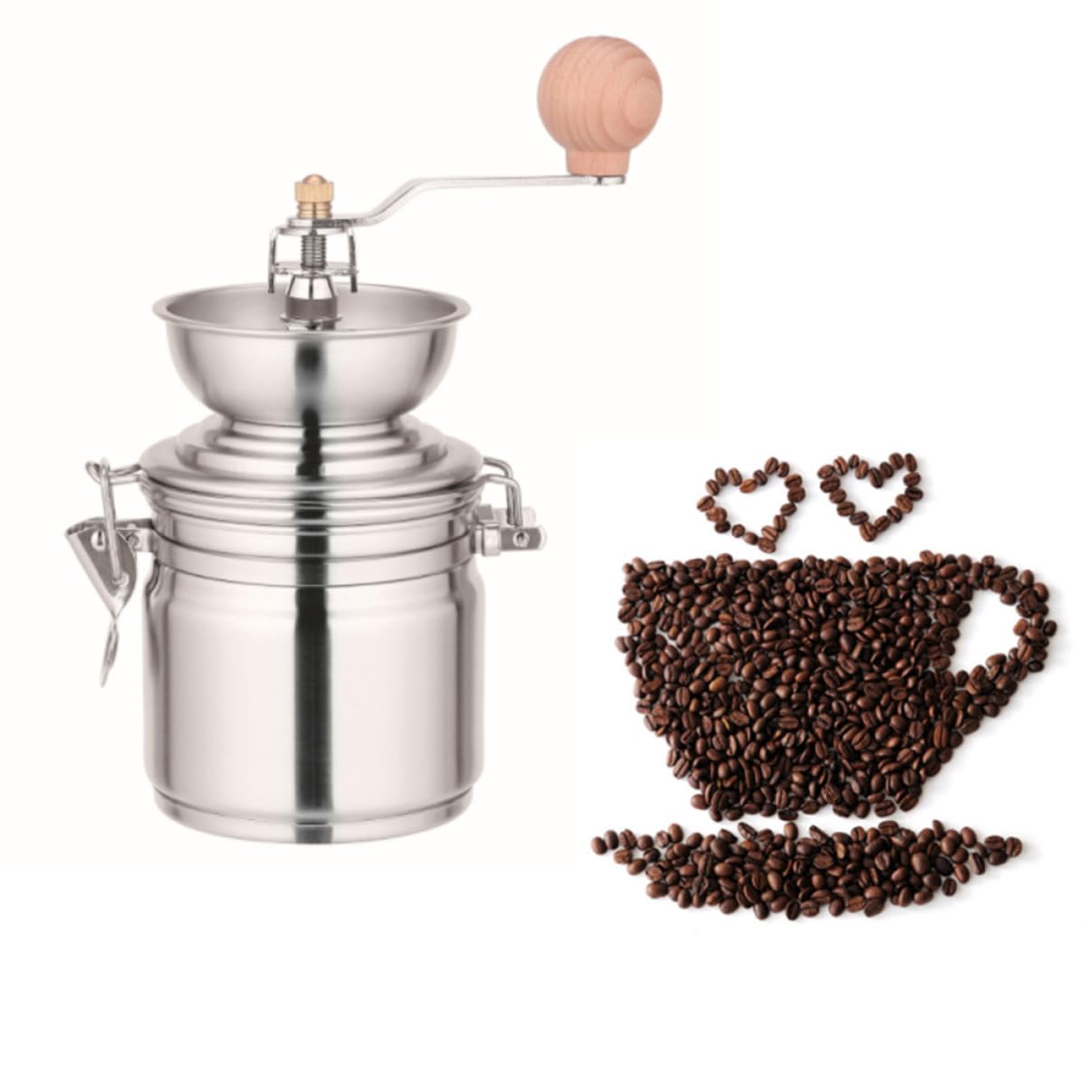 Molinillo de Café Fresa Cónica de Acero Inoxidable Manual Diseño Compacto y Dispensador para Granos de Café y Pimienta para Hogar y Cafetería