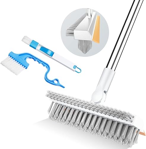 Miniatura 1 de Cepillo mágico para escoba de suelo 3 en 1 con escoba cepillo para limpiar el suelo con mango largo cerdas rígidas en forma de V cepillo giratorio