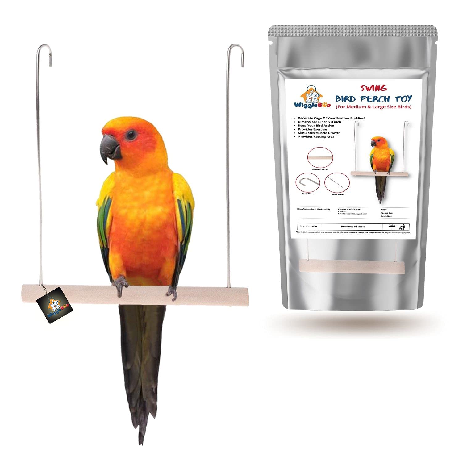 WiggleBoo Bird Swing Wire Toy | Hanging Cage Toy | for Exercise, Swinging, Rocking & Chewing | Large (B097Y7QG83) Amazon Price History, Amazon Price Tracker