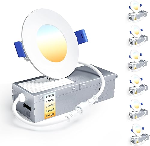 Ensenior Paquete de 6 luces LED empotrables de 3 pulgadas, regulable, 2700K-5000K 5CCT, 500LM de alto brillo, 6W 120V, clasificación húmeda, luz