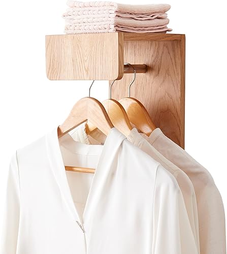 Miniatura 7 de Perchero de madera de roble con estante de 20 pulgadas de largo, estante de pared de entrada con 5 ganchos, estante flotante con ganchos de pared