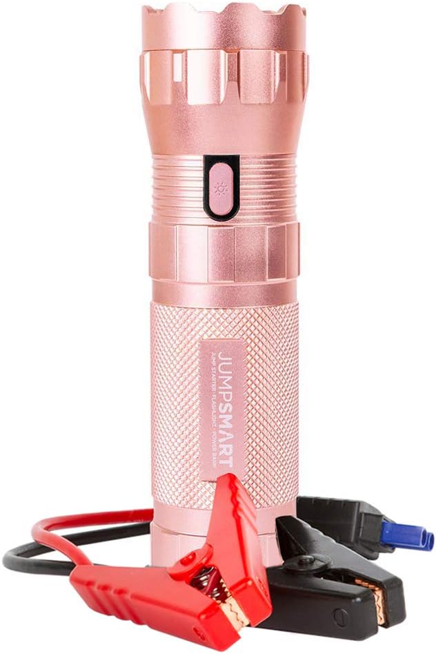 JumpSmart Portable Car Jump Starter Powerful 37000 mWh Lithium Battery 400A Peak 12V (Up to 8-Cylinder, 5.0-Liter), 4-Mode 330 Lumen LED Flashlight & Power Bank with 2.4A Charging Port (Rose Gold)