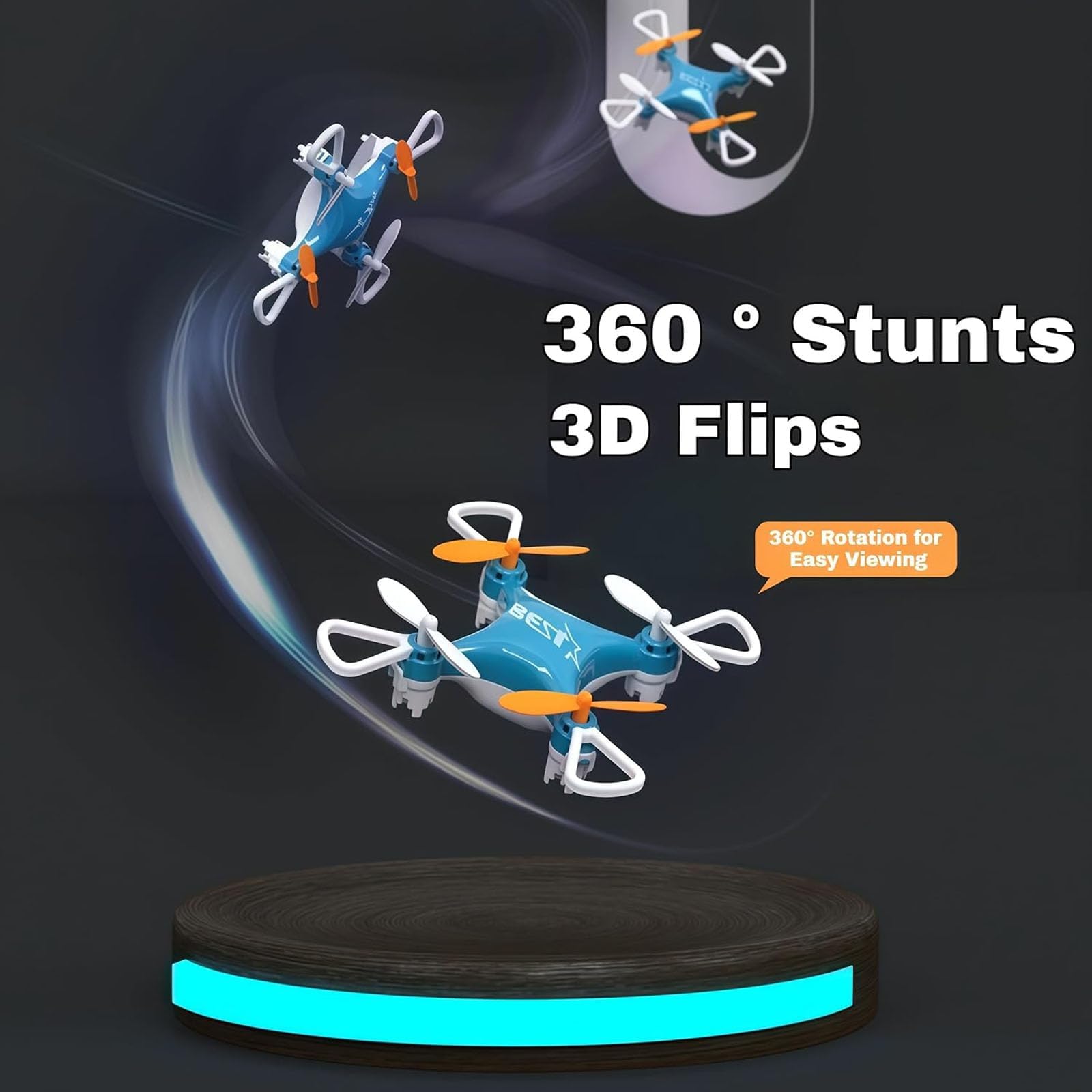 Mini drone per tutte le età con voli acrobatici facili e trucchi a 360°, Remote Little Aerobatic 4-Axis Drones with LED Light e protezione dell'elica,decollo con un solo tasto Kid Toy Gift (Blue)