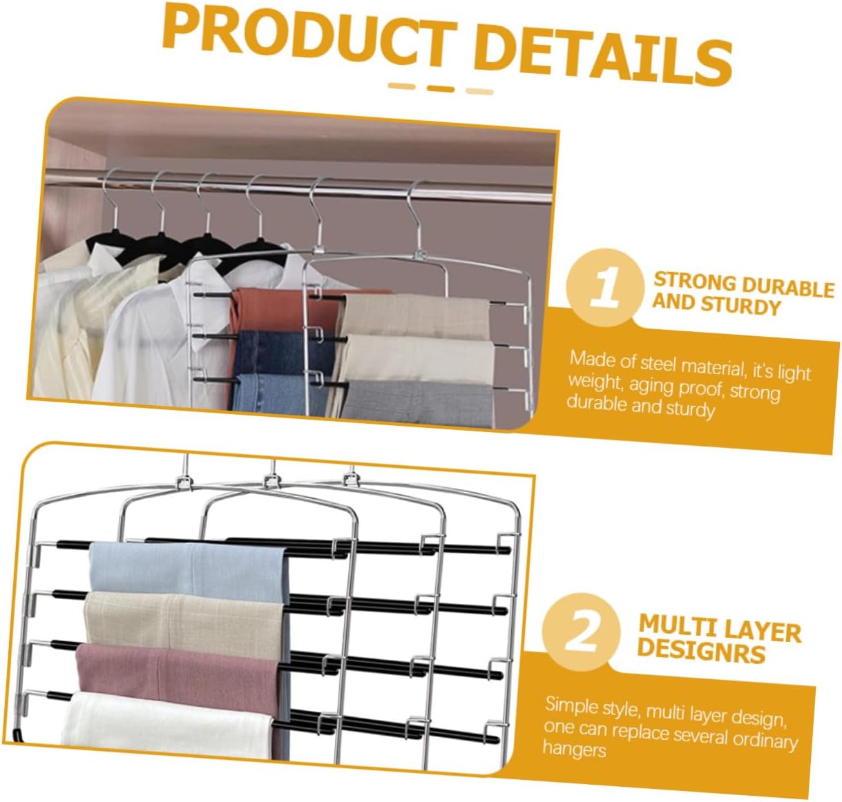 NUOBESTY 3pcs Metal Pants Hangers Space-Saving Skirt Organizer Closet Rack for Jeans Dresses Shirts Socks Storage