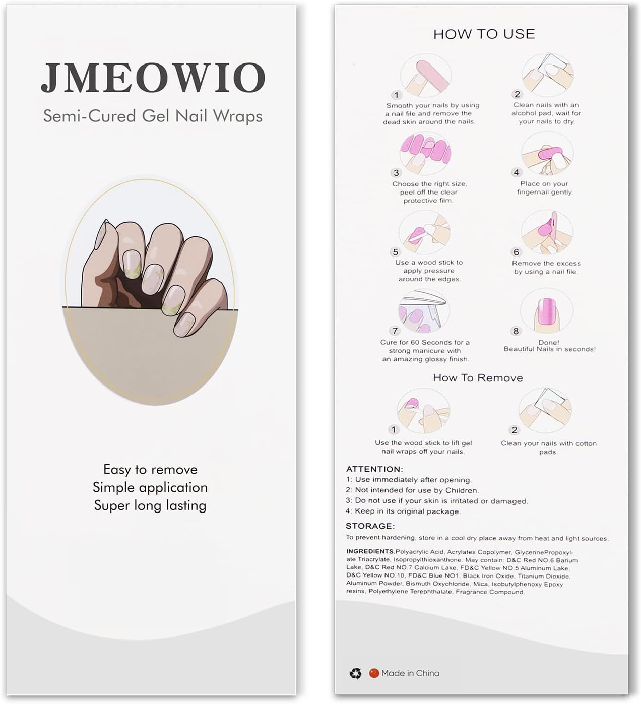 JMEOWIO Semi Cured Gel Nail Strips Moon Star Gel Nail Stickers Wraps UV/LED Nails Art Design Decoration Accessories