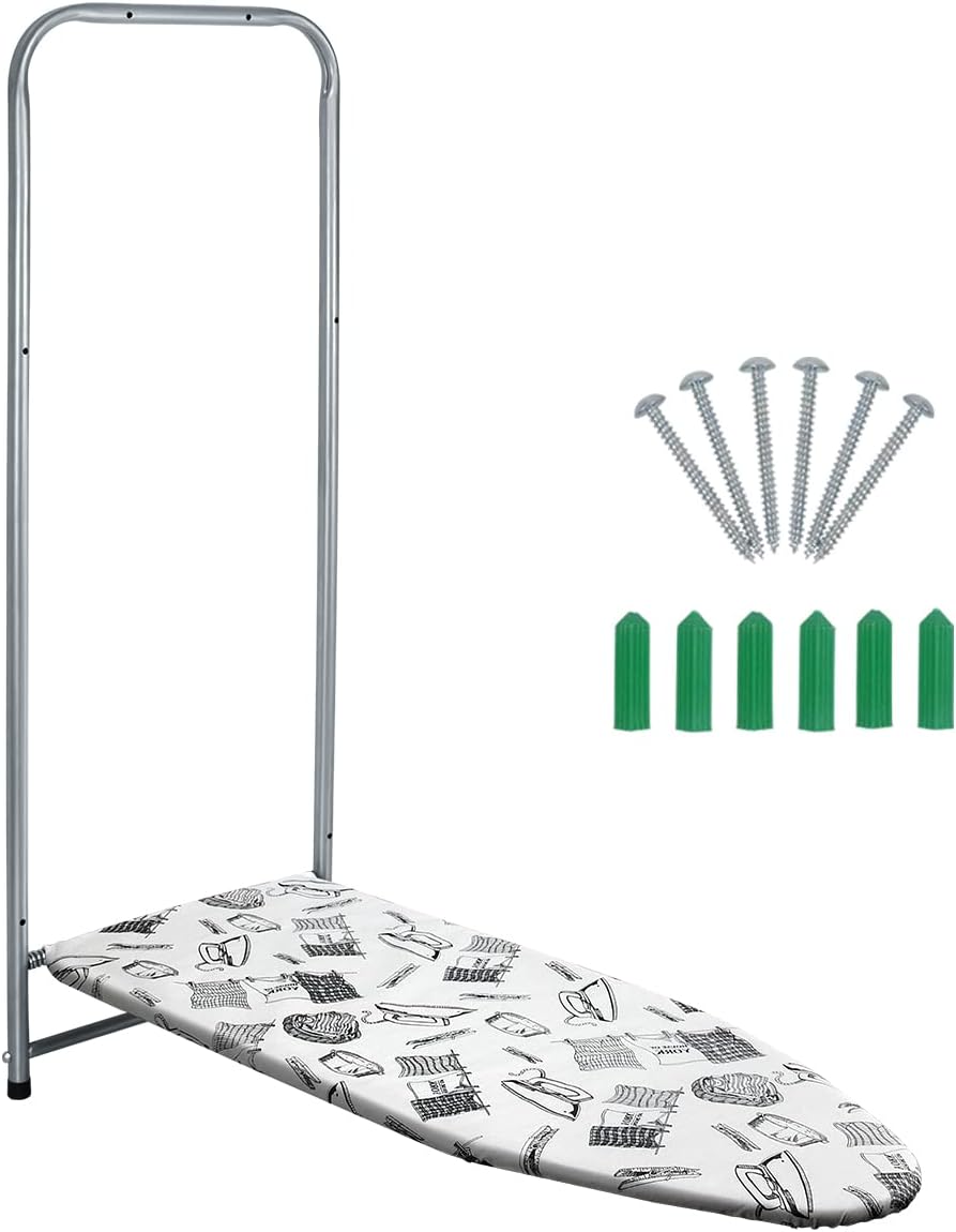 Duwee Wall Mounted Ironing Board, Fold Down Ironing Board Wall Mounted, Space Saving Iron Boards for Cabinet Cupboard Door, 8 mm Cover and Felt Pad, 98 x 37 cm