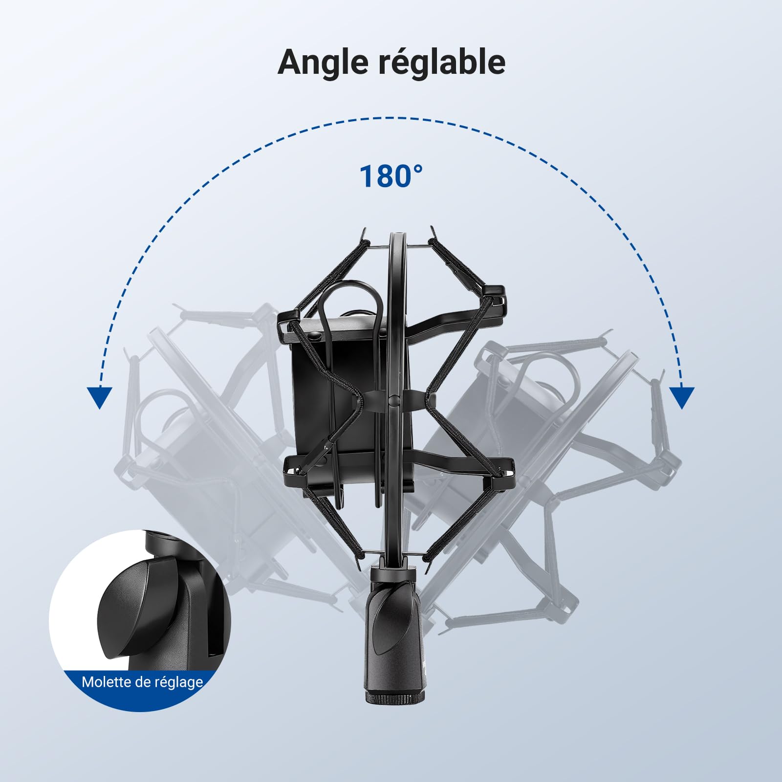 NEEWER Support Antichoc pour Micro,Fixation pour Pied et Boom Arm avec Cordons élastiques et Adaptateur à Vis 3/8" à 5/8", Compatible avec Microphone de 60 à 65mm de Diamètre (2,4" à 2,6"), MS043