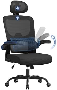 naspaluro Silla de Oficina Ergonómica con Soporte Lumbar, Silla de Escritorio de Respaldo con Reposacabezas y Altura Ajustables, Reposabrazos Abatible, Silla de Ordenador para Oficina en Casa, Negro