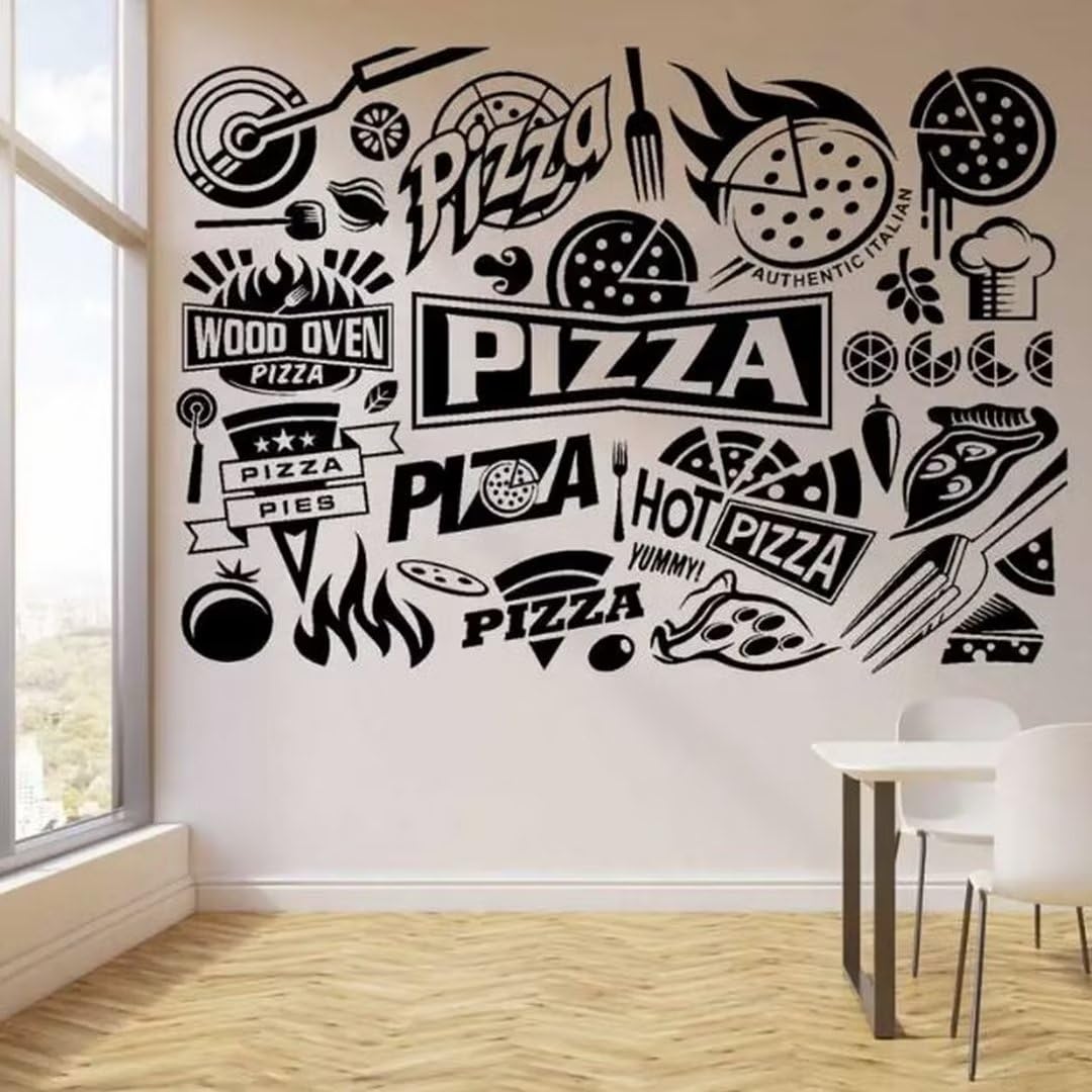 Italian Food Commercial Pizzeria Vinyl Wall Stickers Pizza Restaurant Doors and Windows Shop Signboard Decorative Stickers Gifts 60X42CM